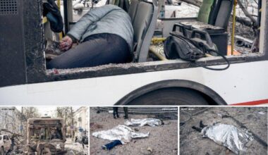Summy. Footage from a trolleybus that was hit by a Russian ballistic missile today.