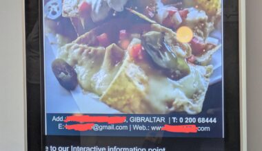 There's a totem showing ads in my GP's waiting room. And for some reason there's an ad for a restaurant in Gibraltar in it