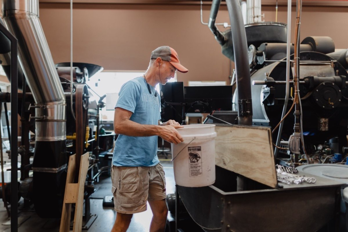 Wonderstate Coffee's Jay Skrede loading green coffee