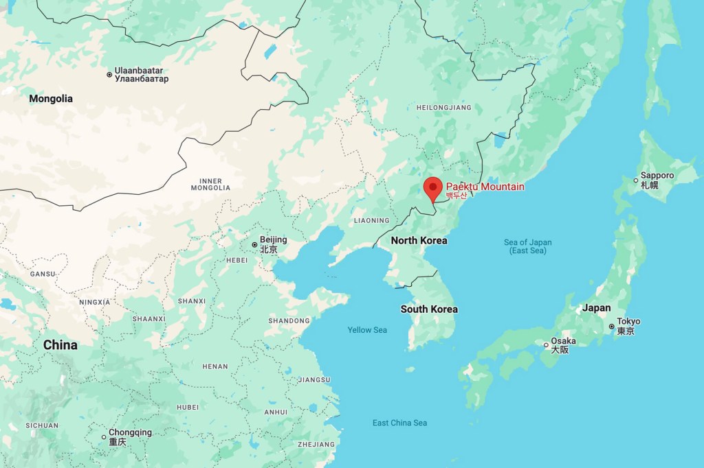 North Korea map showing Mount Paektu 