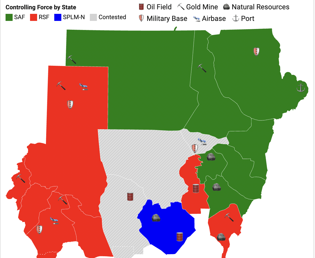 [OC] Sudanese Civil War Territorial Control Map (2025)