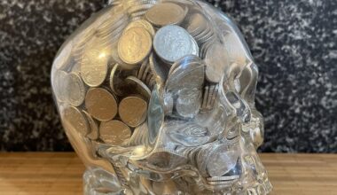 I’ve been using a Crystal Skull Vodka bottle to collect 5ps for over a decade. Today I finally finished. How much do you think is in it?