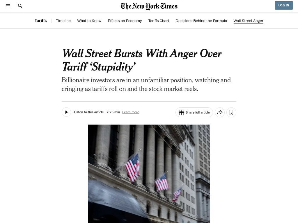 Wall Street Bursts With Anger Over Tariff ‘Stupidity’