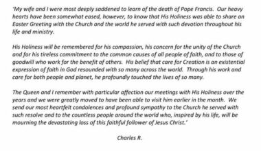 A message from King Charles following the death of Pope Francis