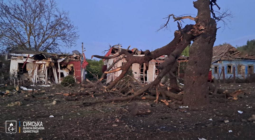 Destroyed homes in Sumy on Wednesday