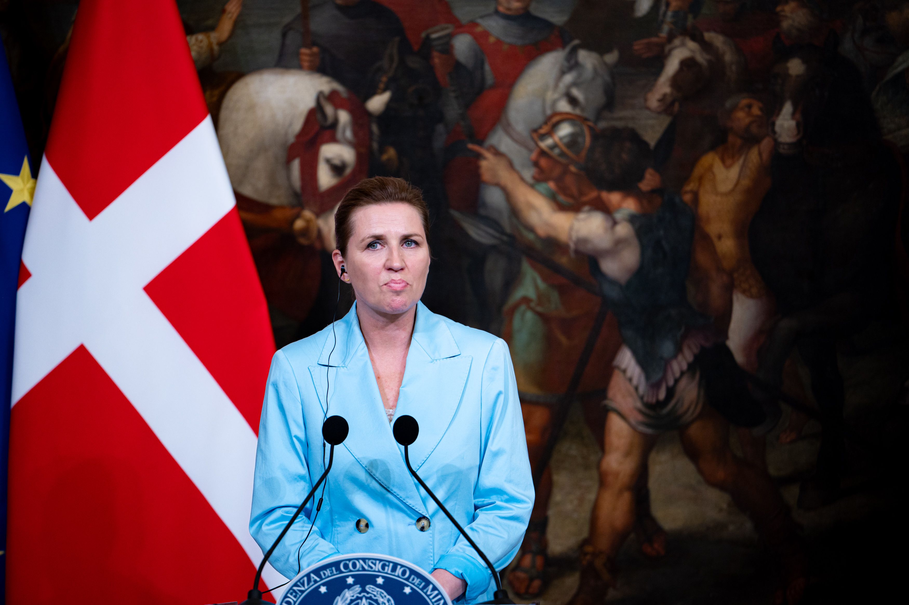 Denmark's Prime Minister Mette Frederiksen at a press conference in Rome.