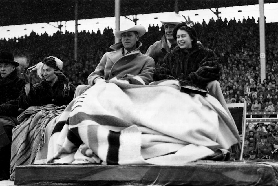 Queen Elizabeth II, Princess Elizabeth and the Duke of Edinburgh sporting a