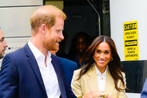 NEW YORK, NEW YORK - APRIL 23: Prince Harry, Duke of Sussex and Meghan, Duchess of Sussex are seen  on April 23, 2025 in New York City. (Photo by Raymond Hall/GC Images)
