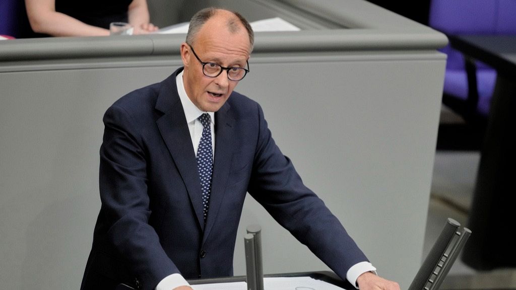 Friedrich Merz delivers his first speech as German Chancellor in the parliament in Berlin, Germany, Wednesday, May 14, 2025