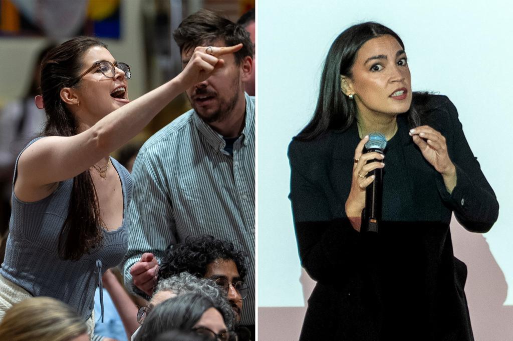 AOC heckled by hysterical protester shouting about Gaza 'genocide' at NYC town hall: 'Shame on you'