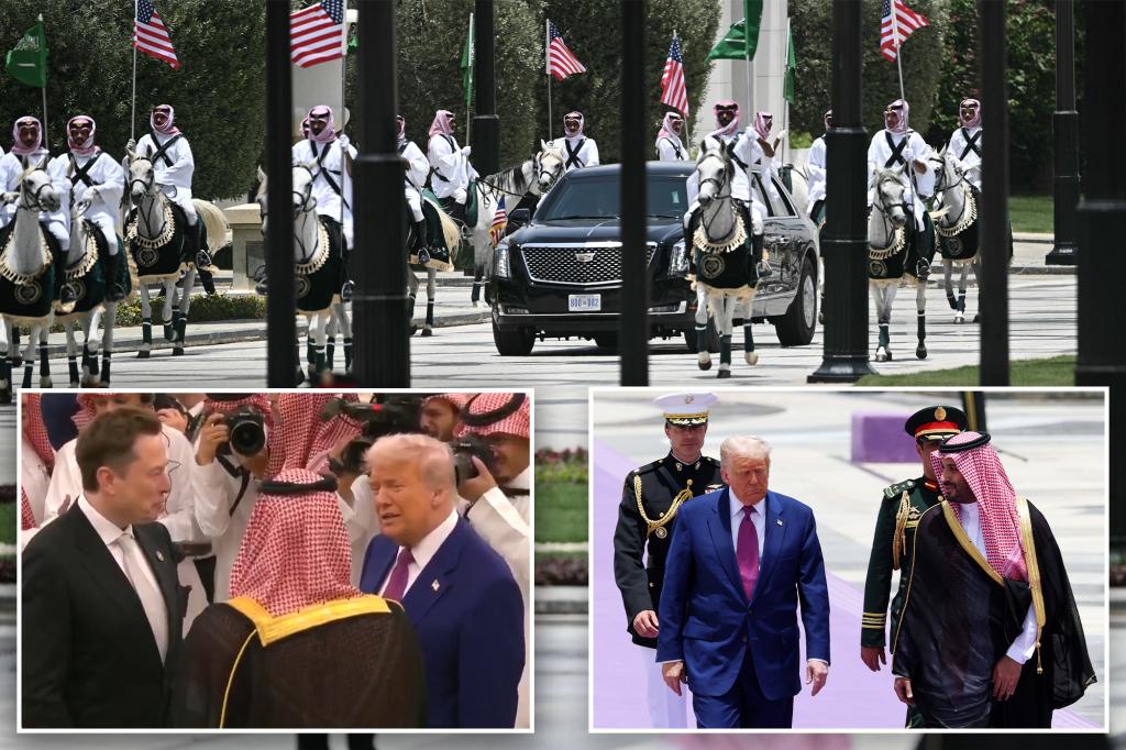 Arabian horses escort Trump's Beast in Saudi Arabia, with Elon Musk in attendance