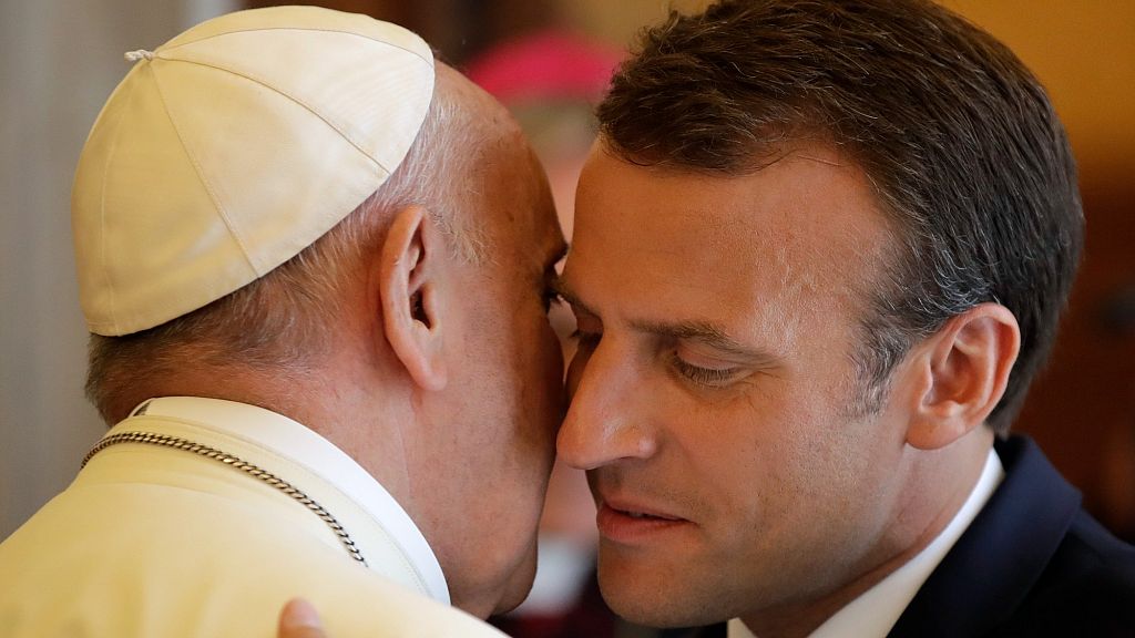 French President Emmanuel Macron, Finland's President Alexander Stubb and  US President Donald Trump, attend the funeral of Pope Francis at the Vatican, 26 April 2025