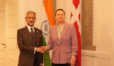 Danish PM Mette Frederiksen received EAM S Jaishankar in Copenhagen on Tuesday (local time).