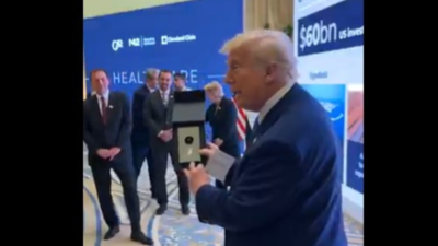 Watch: Trump says he's 'not thrilled' with 'a drop of oil' UAE gifted him in viral video