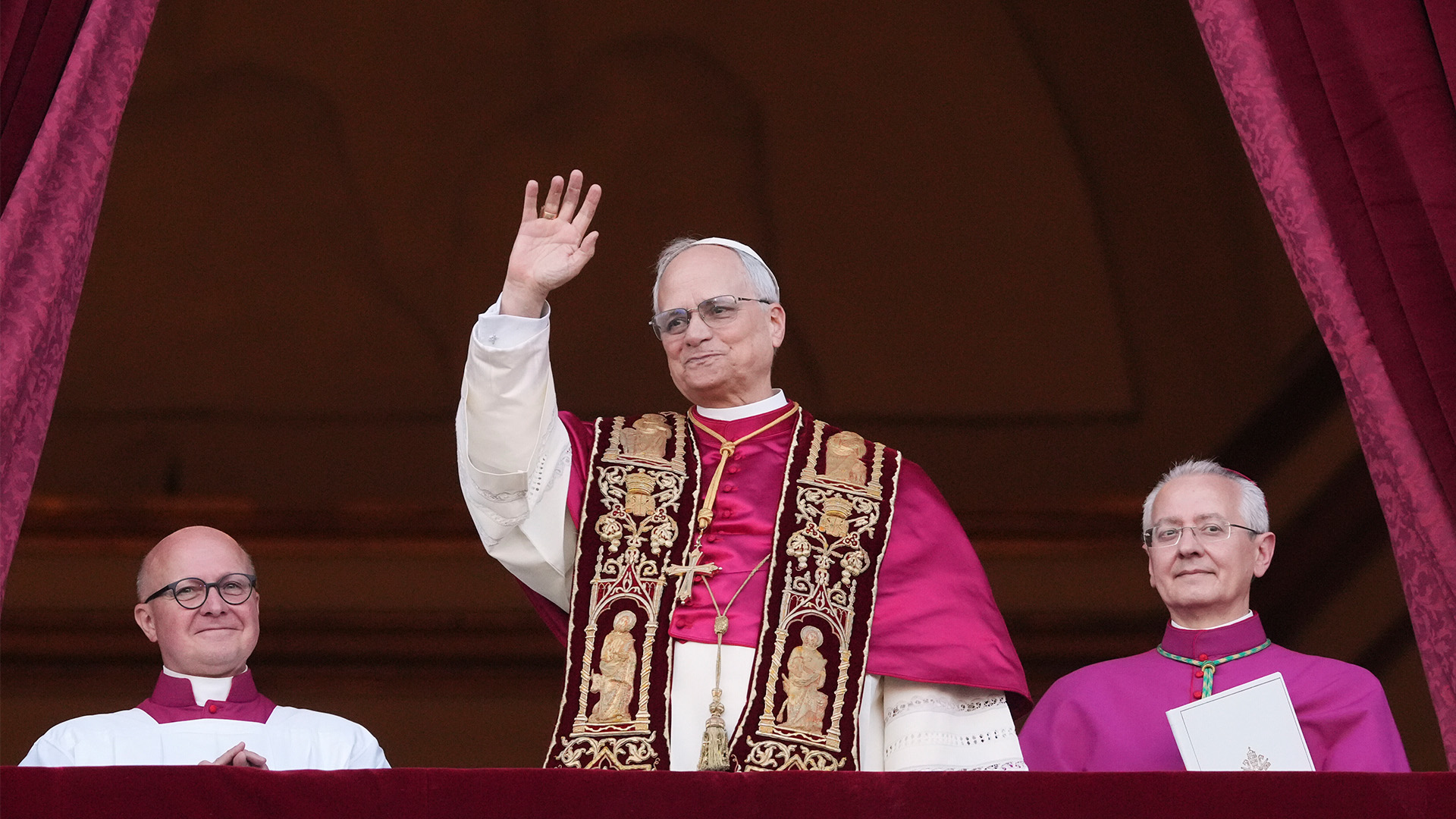 Cardinal Robert Prevost appears after being chosen the 267th pontiff of the Roman Catholic Church, choosing the name of Pope Leo XIV, at the Vatican, Thursday, May 8, 2025.