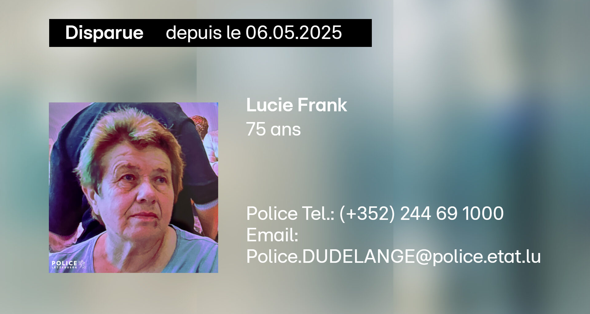 RTL Infos - Avis de recherche: Cette septuagénaire est portée disparue au Luxembourg