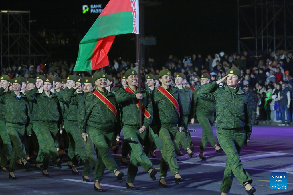 Rehearsal for Victory Day military parade held in Minsk, Belarus-Xinhua
