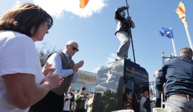 Republicans gather for unveiling of Bobby Sands statue in west Belfast
