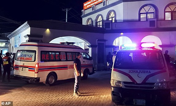An ambulance arrives at a hospital with people injured by a suspected Indian missile attack, in Bahawalpur, Pakistan, Wednesday, May 7, 2025. (AP Photo/Asim Tanveer)