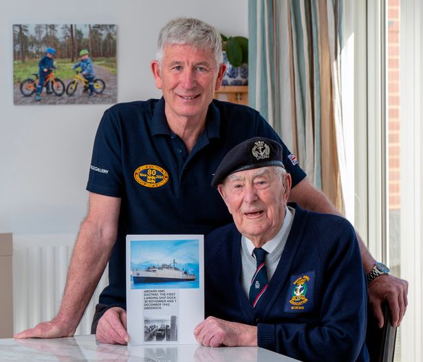 Royal Navy veteran, Henry Rice, aged 99,  with his son  Stuart.
