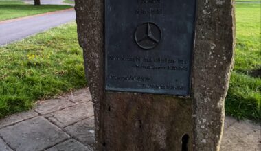 Flowers laid at the memorial to the Welsh volunteers who fought fascism in Spain, in honour of V.E. Day