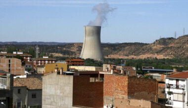 FILE - The Asco I nuclear power station, center, is seen near houses in the small town of Asco, Spain in Tuesday, April 15, 2008. (AP Photo/David Ramos, File)