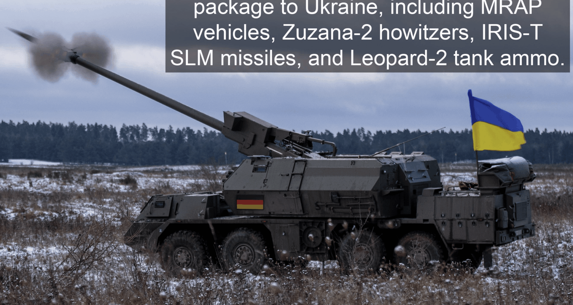 Germany has delivered a new military aid package to Ukraine, including MRAP vehicles, Zuzana-2 howitzers, IRIS-T SLM missiles, and Leopard-2 tank ammo. The aid also includes drones, mine-clearing vehicles, radar systems, and additional equipment for Ukraine's defense forces.
