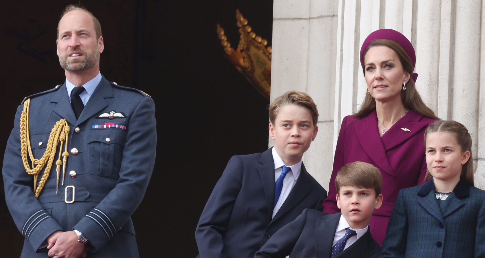 Princess Kate, Prince George, Prince Louis and Prince William on the balcony at Buckingham Palace