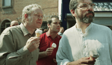 People with cones looking at stuff