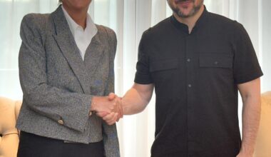 The President of Ukraine, Volodymyr Zelenskyy, as he met with and shook hands with the President of Switzerland, Karin Keller-Sutter, in Rome, Italy,