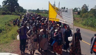 Pilgrims already arriving at the Uganda Martyrs Shrine in Namugongo