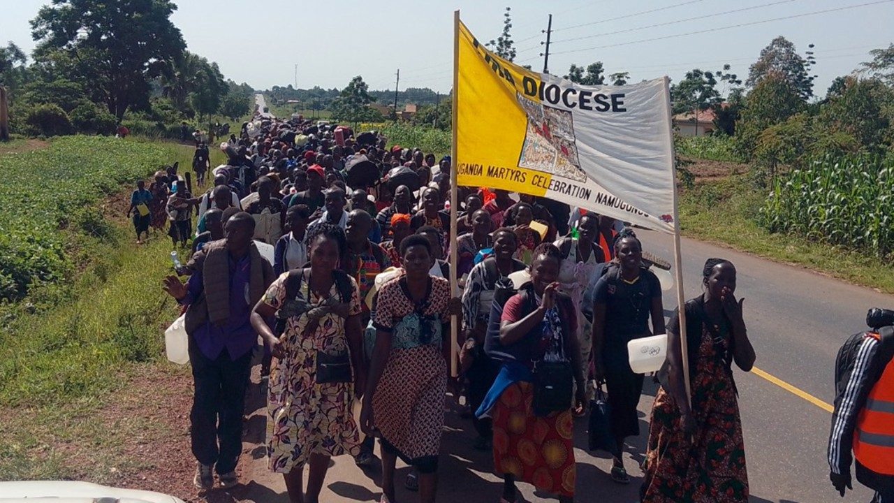 Pilgrims already arriving at the Uganda Martyrs Shrine in Namugongo