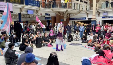 Trans rights sit-in at Liverpool Street Station today