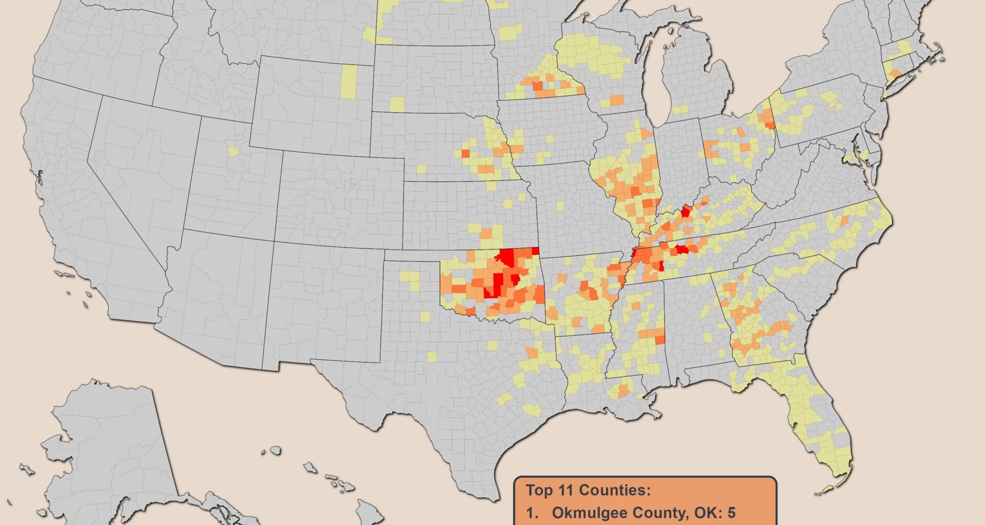[OC] FEMA Tornado Disasters Since 1980