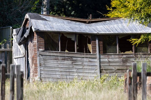 A broken shed is seen in the grounds where Diana and her siblings once played 