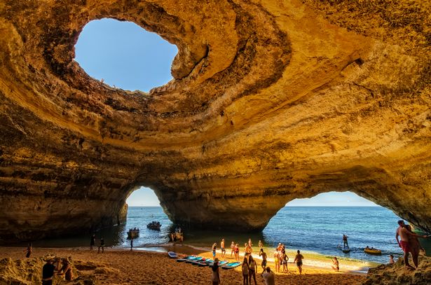 A view of the rock formations on Benagil beach in the Algarve