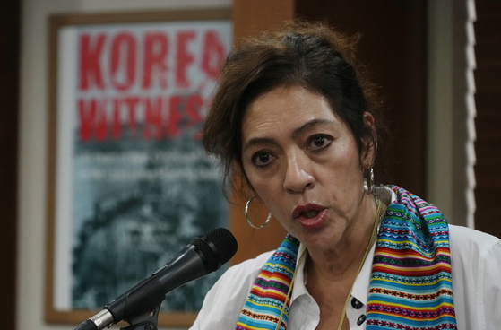 Elizabeth Salmón, the United Nations special rapporteur on North Korean human rights, speaks during a news conference in Seoul on Sept. 12, 2023. [AP/YONHAP]