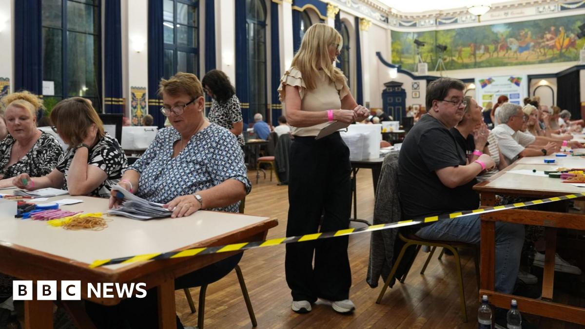 A a bar graph graphic shows three wins for Reform and one for the Conservatives, meaning three losses for Labour and no change for the Conservatives