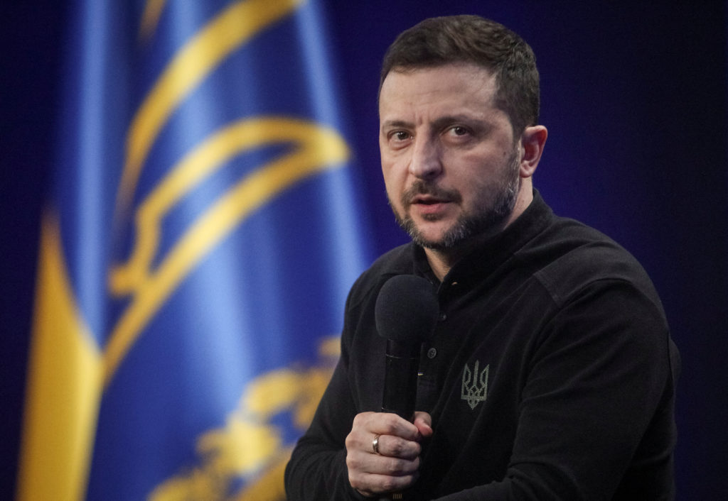 Ukraine's President Zelenskiy attends a press conference in Kyiv
