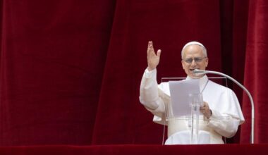 Pope Leo XIV sings the Regina Caeli from the loggia overlooking St. Peter's Square on May 11, 2025.