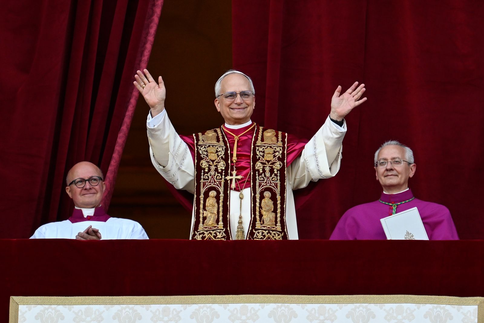Image may contain Accessories Glasses Adult Person Wedding Jewelry Necklace and Pope