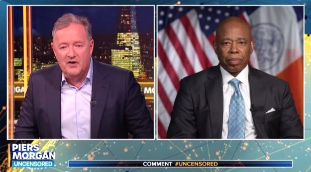 Mayor Eric Adams appears on Piers Morgan's show on Thursday, May 8, 2025.