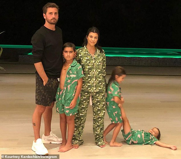 Kourtney and Scott share sons Mason, 15, and Reign, 10, and daughter Penelope, 12; the family pictured Thanksgiving 2018