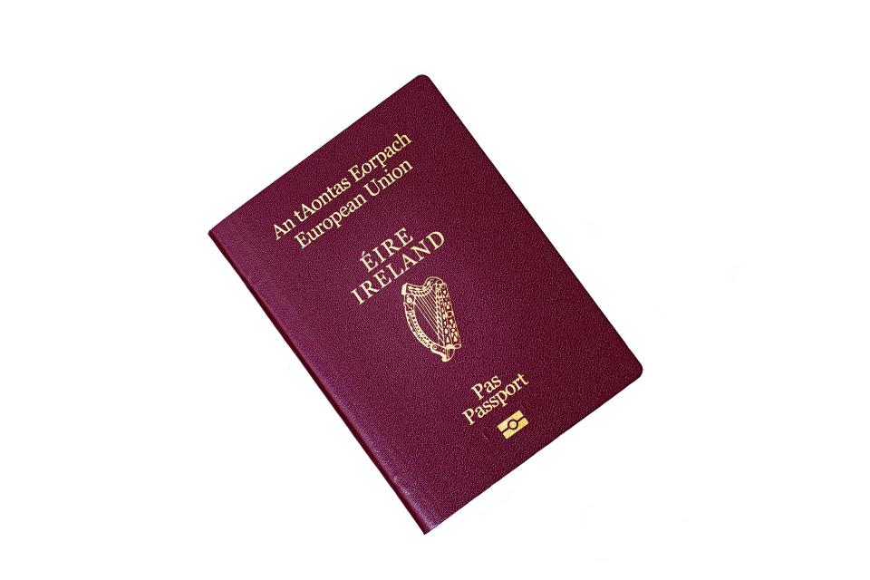 2BMRCE6 Irish passport isolated on white background