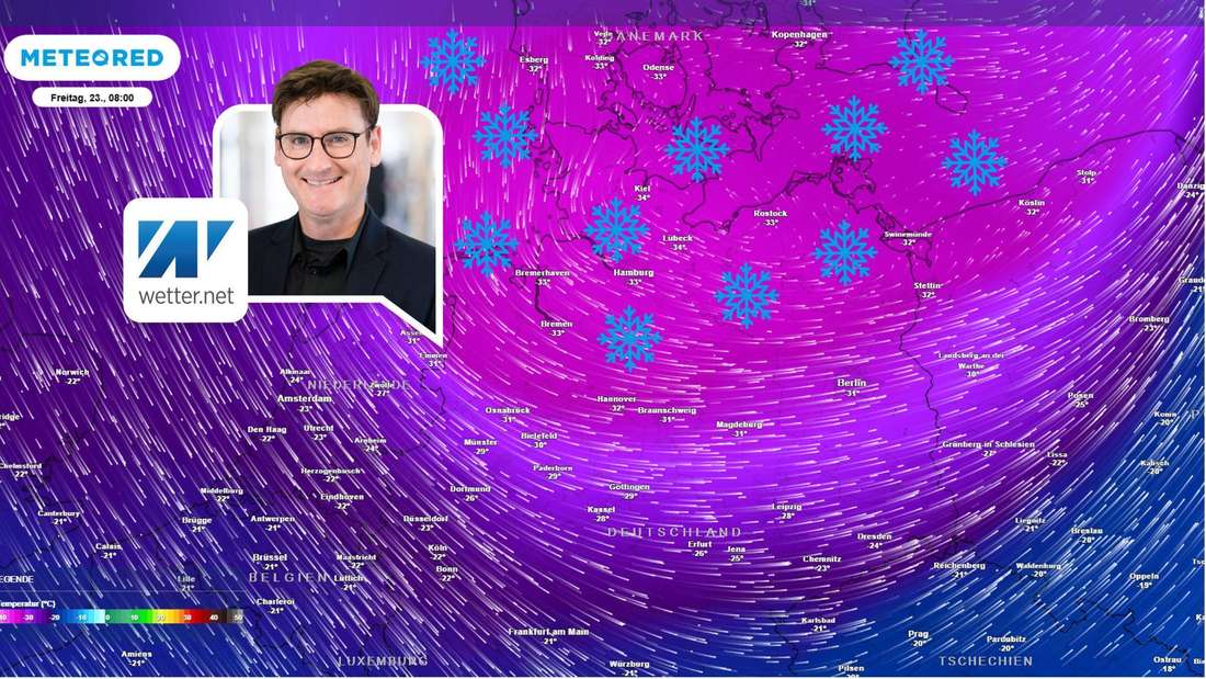 Die Wetterkarte zeigt die Temperaturen am Freitagmorgen in rund 5,5 km Höhe über Deutschland.