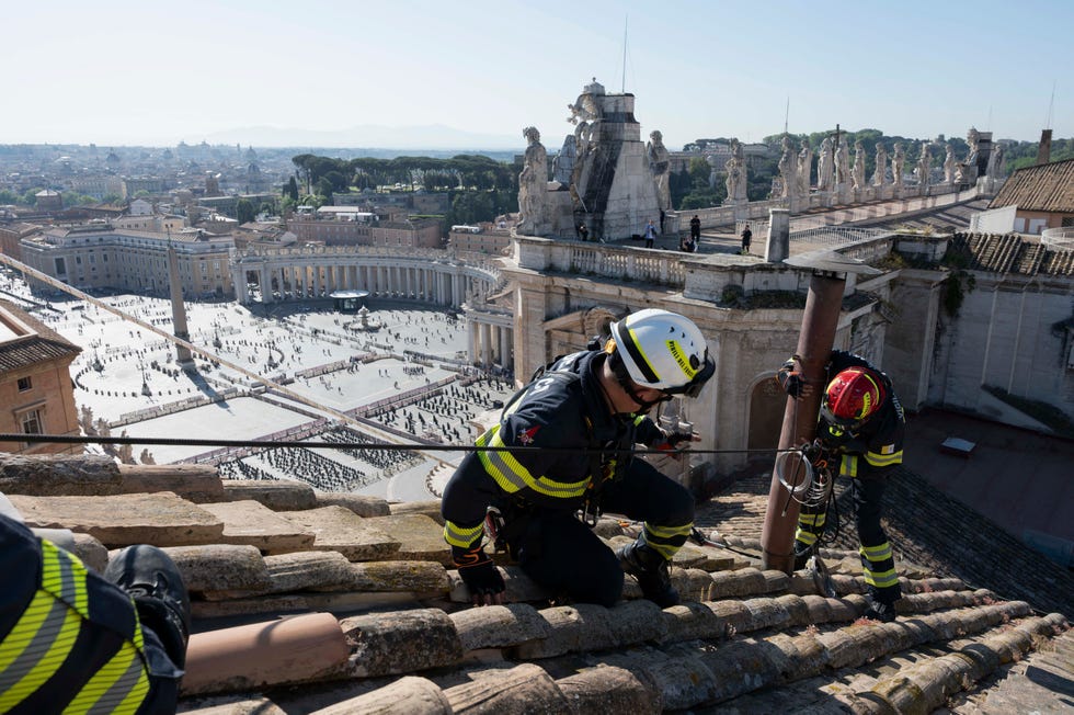 A Temporary Chimney Is Erected On The Roof of The Sistine Chapel For Conclave