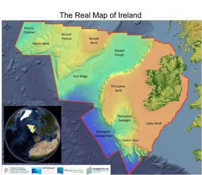 A map provided by Infomar showing the large scale of the country's maritime area. Ireland's national seabed mapping programme, Infomar is run jointly by Geological Survey Ireland and the Marine Institute. Picture: Infomar