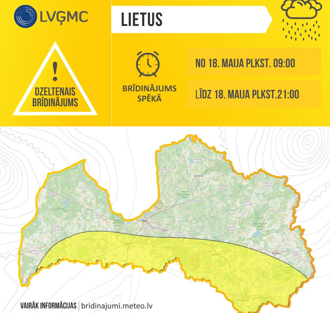 Brīdina par ilgstošu un stipru lietu