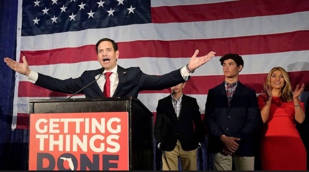 US Secretary of State Marco Rubio speaks onstage in May 2023 as his family, including son Anthony Rubio, look on. Photo: @anthony_rub1o/Instagram US Secretary of State Marco Rubio speaks onstage in May 2023 as his family, including son Anthony Rubio, look on. Photo: @anthony_rub1o/Instagram
