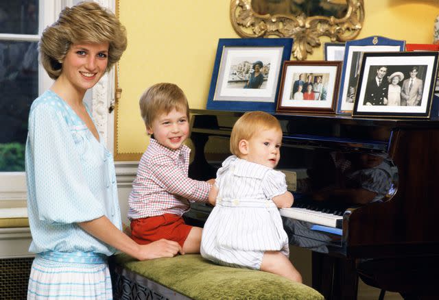 Getty Princess Diana, Prince William, and Prince Harry at Kensington Palace